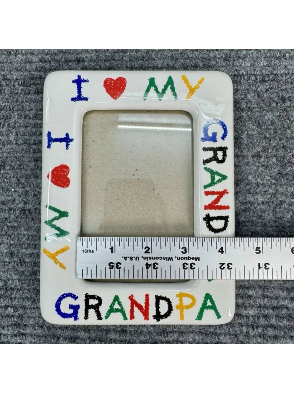 I Love My Grandpa Ceramic Picture Frame Heart Crayon Vintage 3.5” X 5” White 90s